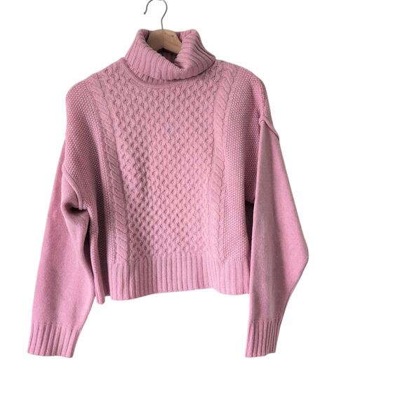 ATM Womens XS Cable-knit Wool Turtleneck Sweater Pink Blush Preppy Oversize $395 - Picture 1 of 8